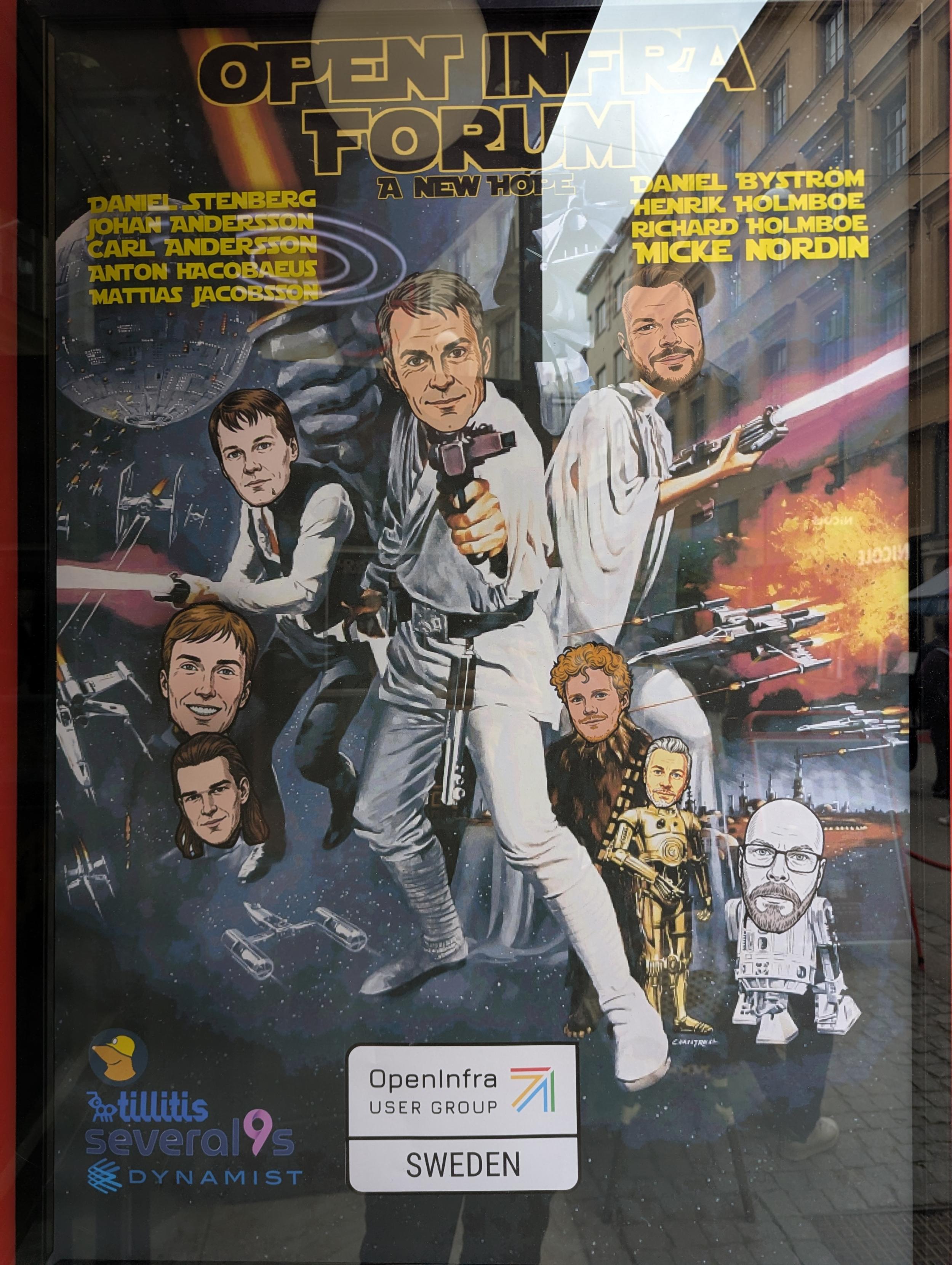 En affisch för Open Infra Forum med ett gäng Starwars karaktärer som fått sina ansikten utbytta.